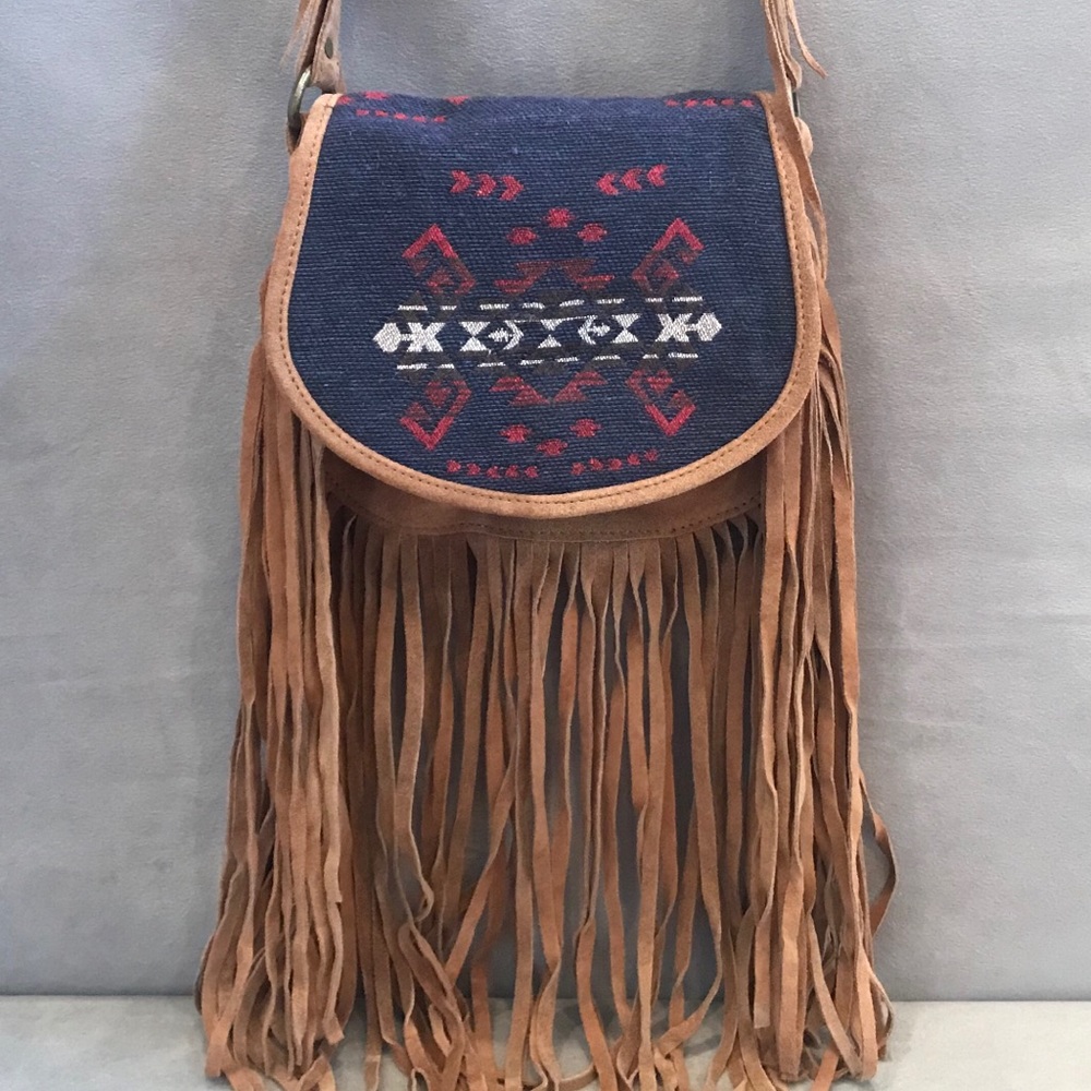 MNG Touch Suede Fringe Boho Crossbody